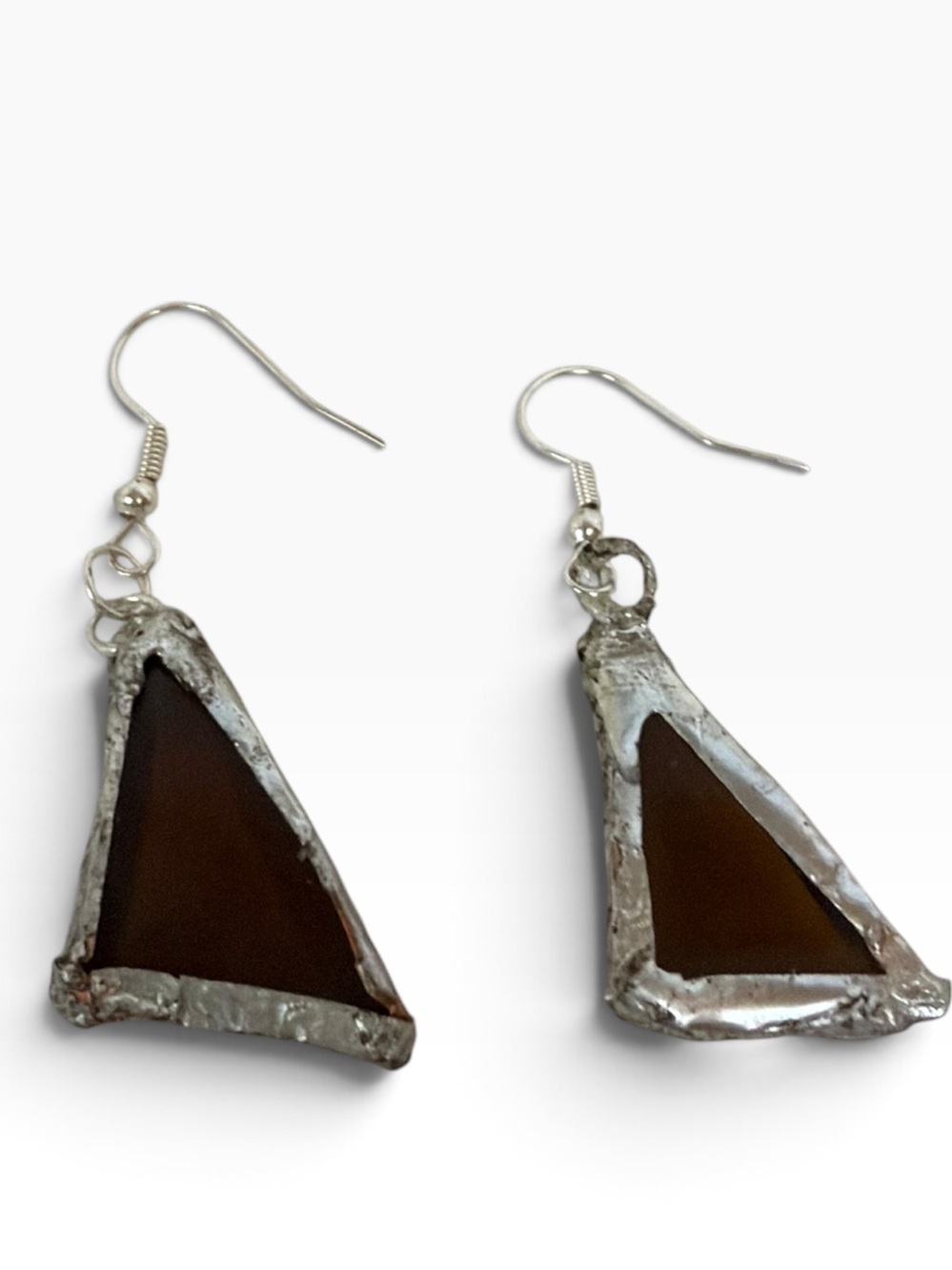 Amber Glass Stained Glass Triangle Drop Earrings - Unbranded
